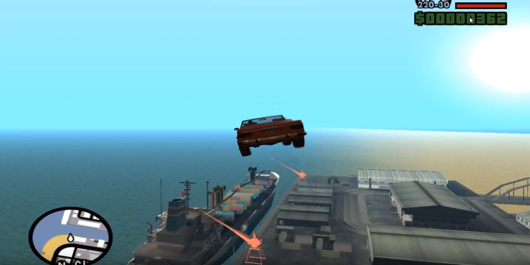 результат применения чит-кода летающих машин в GTA San Andreas