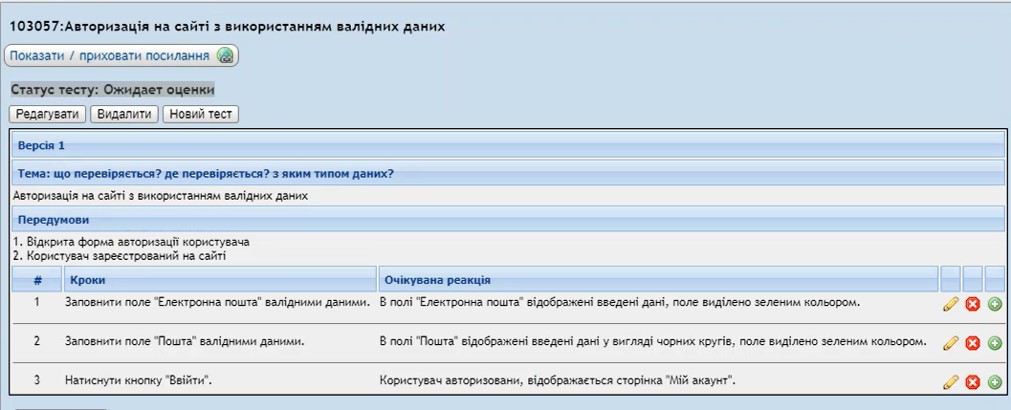 Приклад тест-кейсу з позитивним сценарієм
